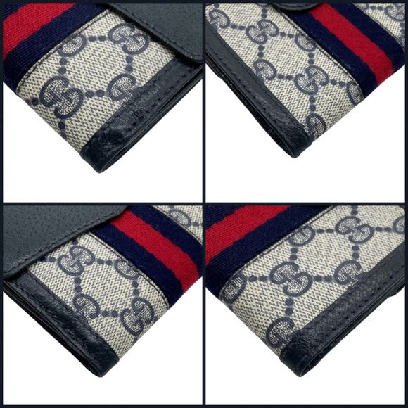GUCCI Vintage Interlocking G GG Supreme PVC Leather Navy Bi-fold Wallet Boxed - Picture 11 of 15